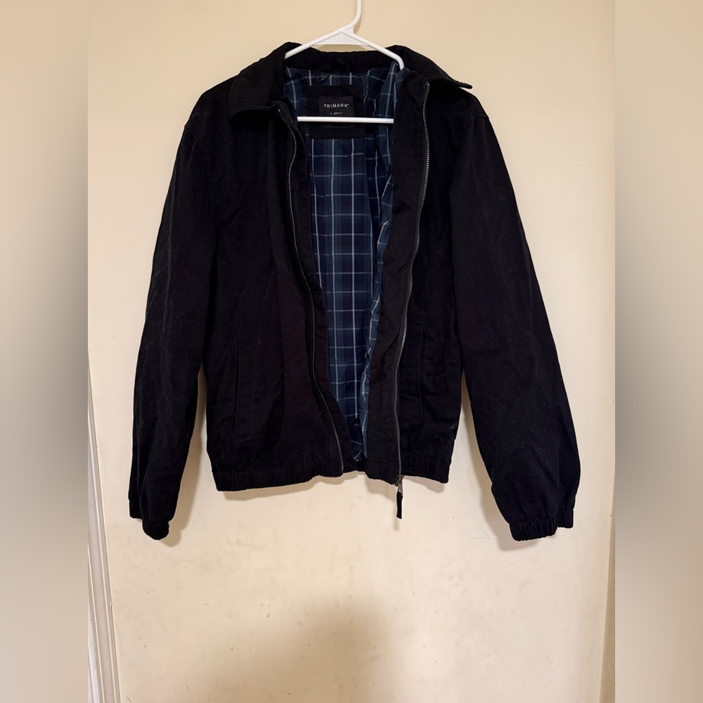 Primark Black Bomber Jacket with Blue Checked Lining